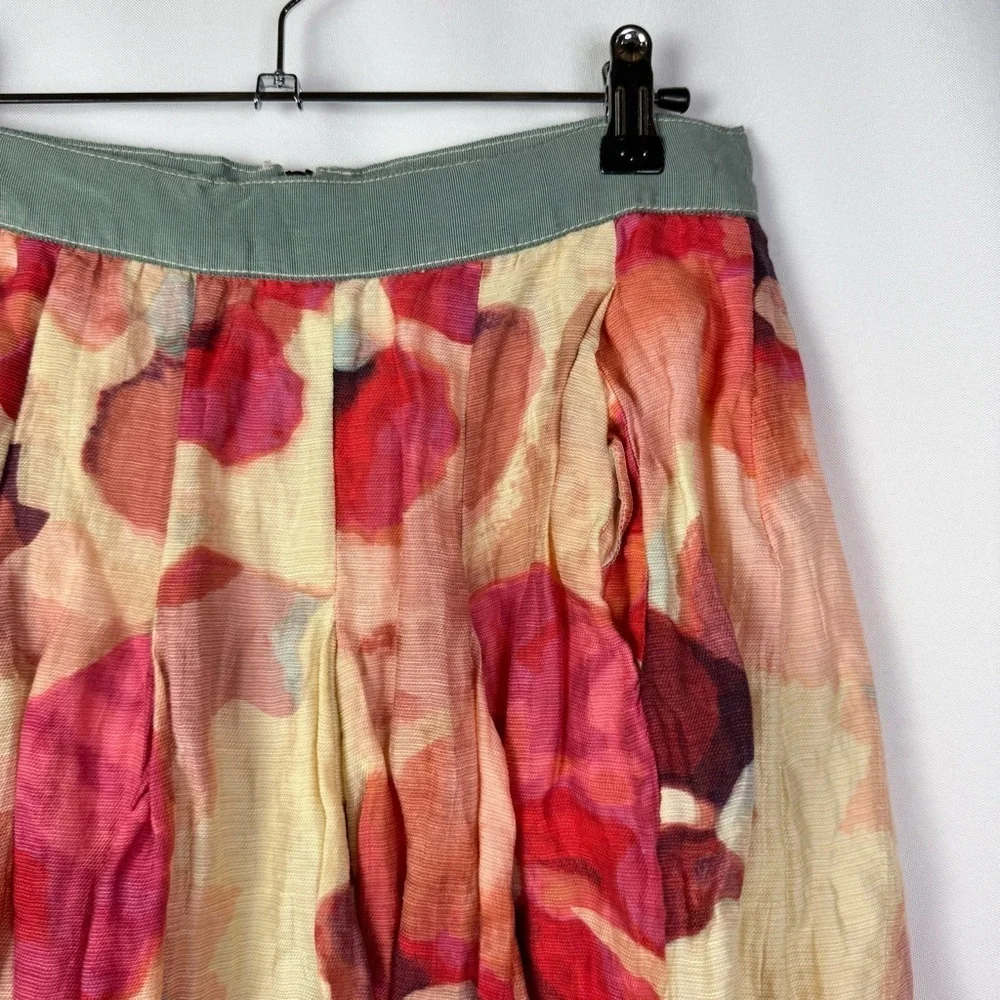 Ann Taylor LOFT Cream Pink Floral Linen Knee Length Skirt 0